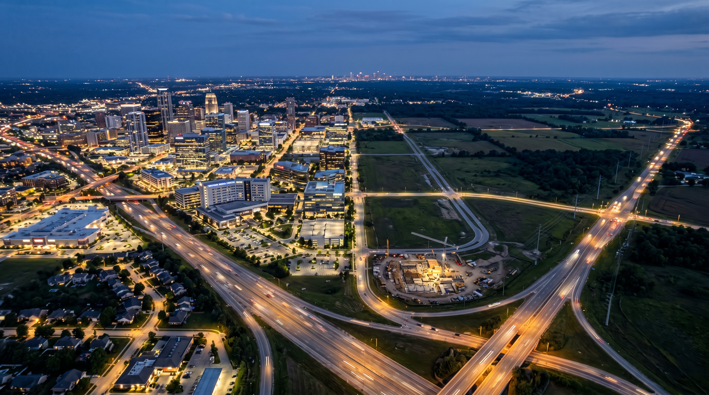Aerial view of urban growth and development opportunity