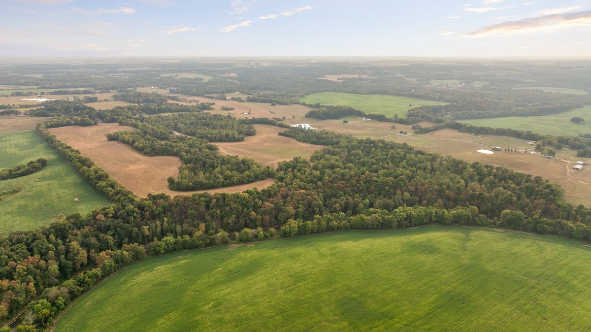 Aerial view of Middle Tennessee farmland at Red River